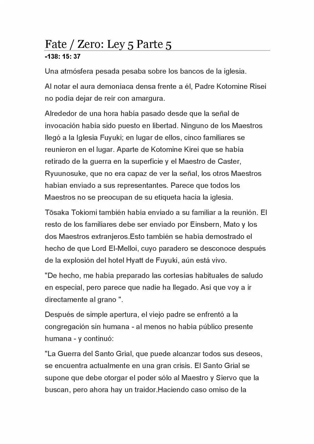 Fate Zero Novela capítulo 28, página 1