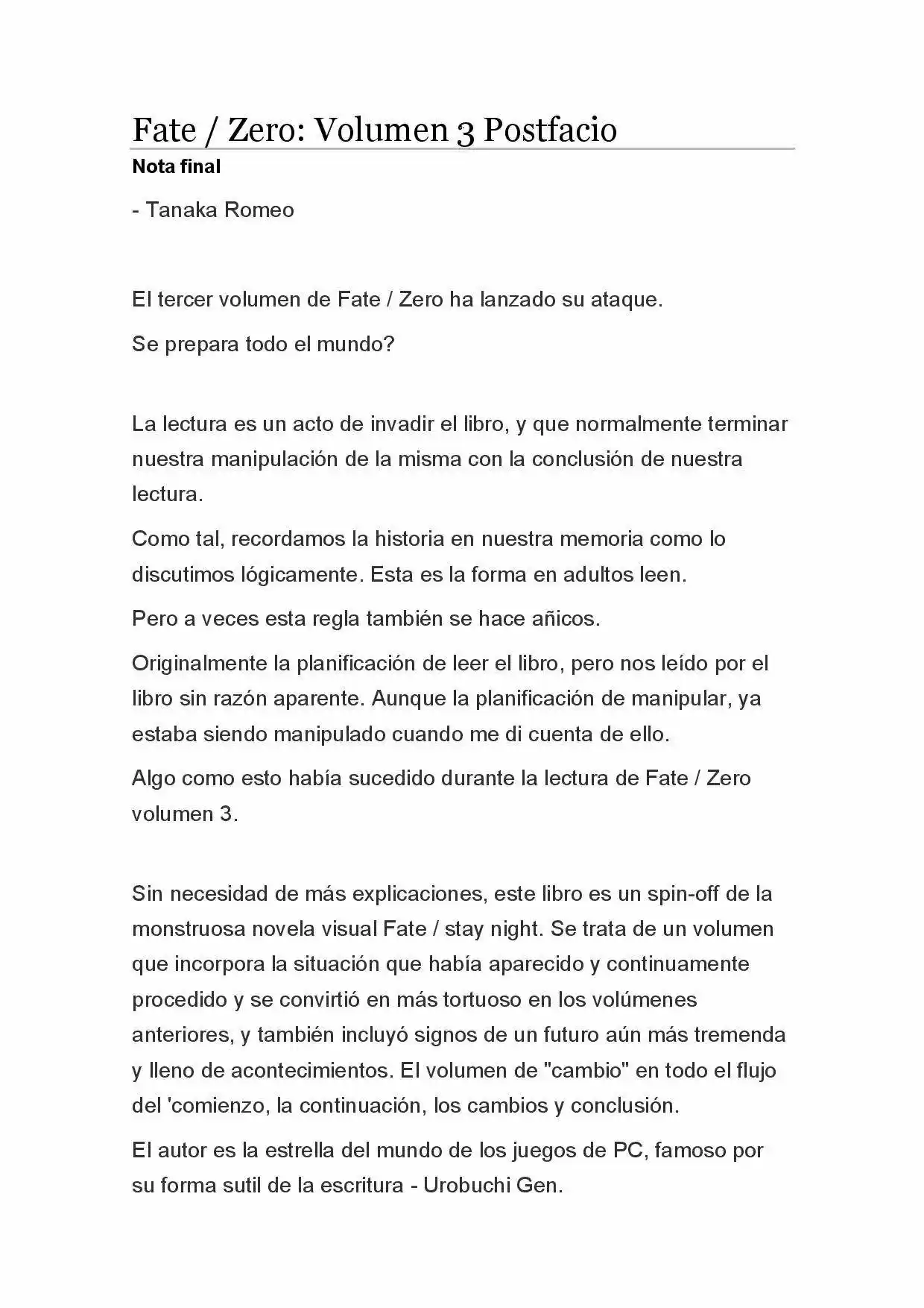 Fate Zero Novela capítulo 62, página 1