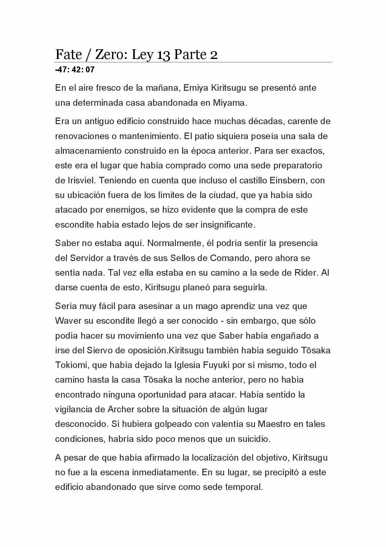 Fate Zero Novela capítulo 65, página 1